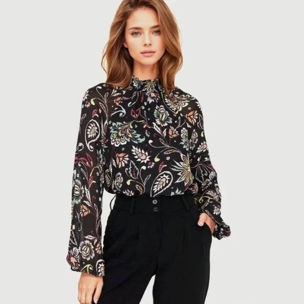 YUMI KIM Floral Blouse Top Women's XS‎ Black Long Sleeve Feminine - Picture 2 of 12